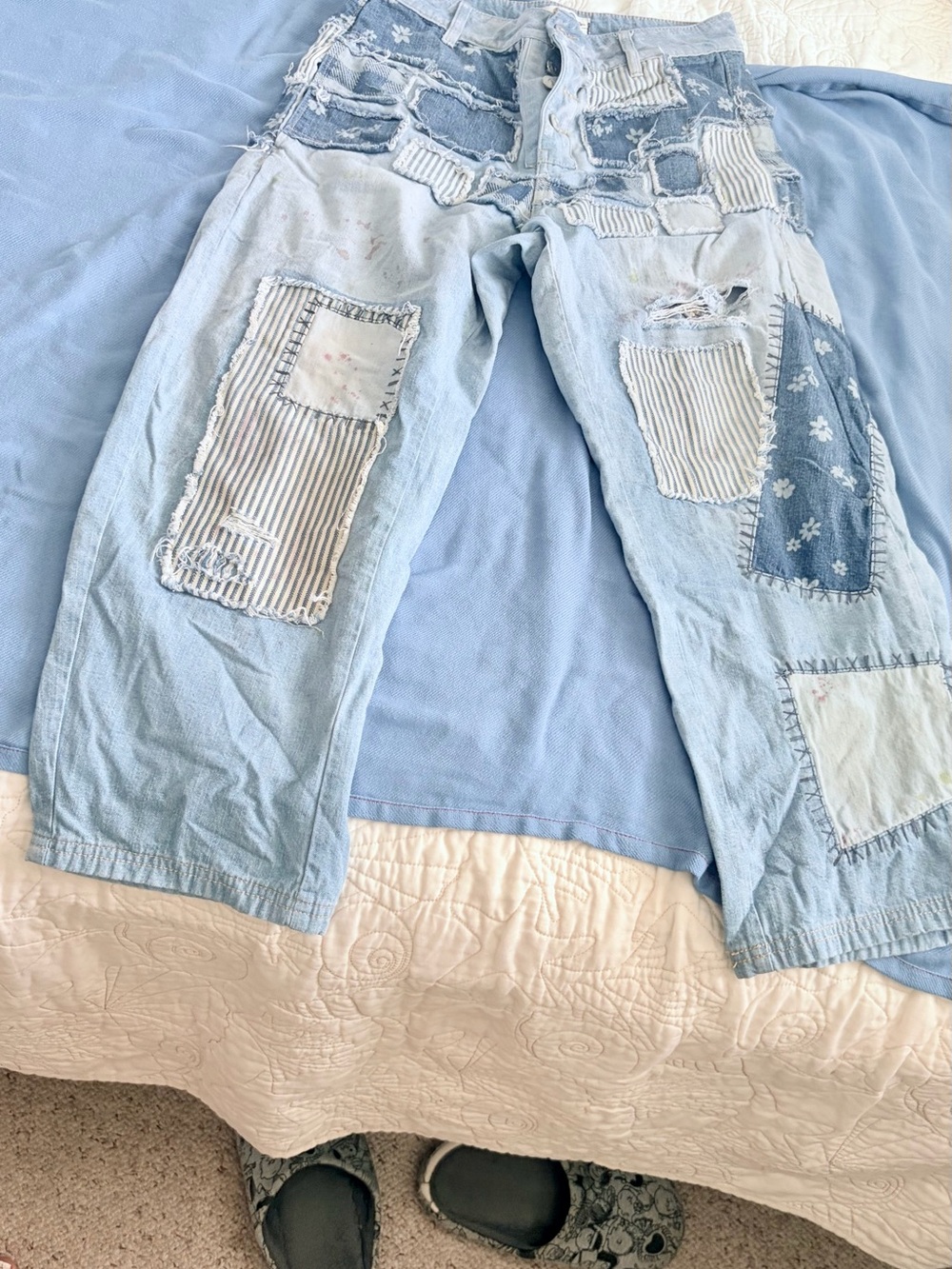 We The Free Patchwork Mixed-Denim Boyfriend Jeans in Light & Dark Blue - Picture 2 of 7